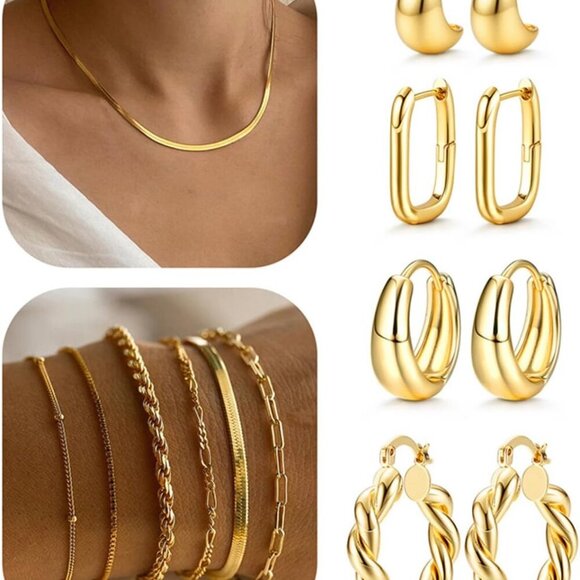 Gold Jewelry Set Women 14K Gold Plated Dainty Elegant Mix Pack Accessories - Picture 1 of 9